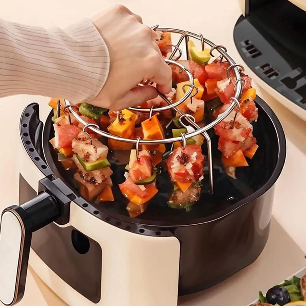 Stainless Steel Air Fryer Grill Round with Grilled Skewers Hanging Skewers Rack… - Image 16