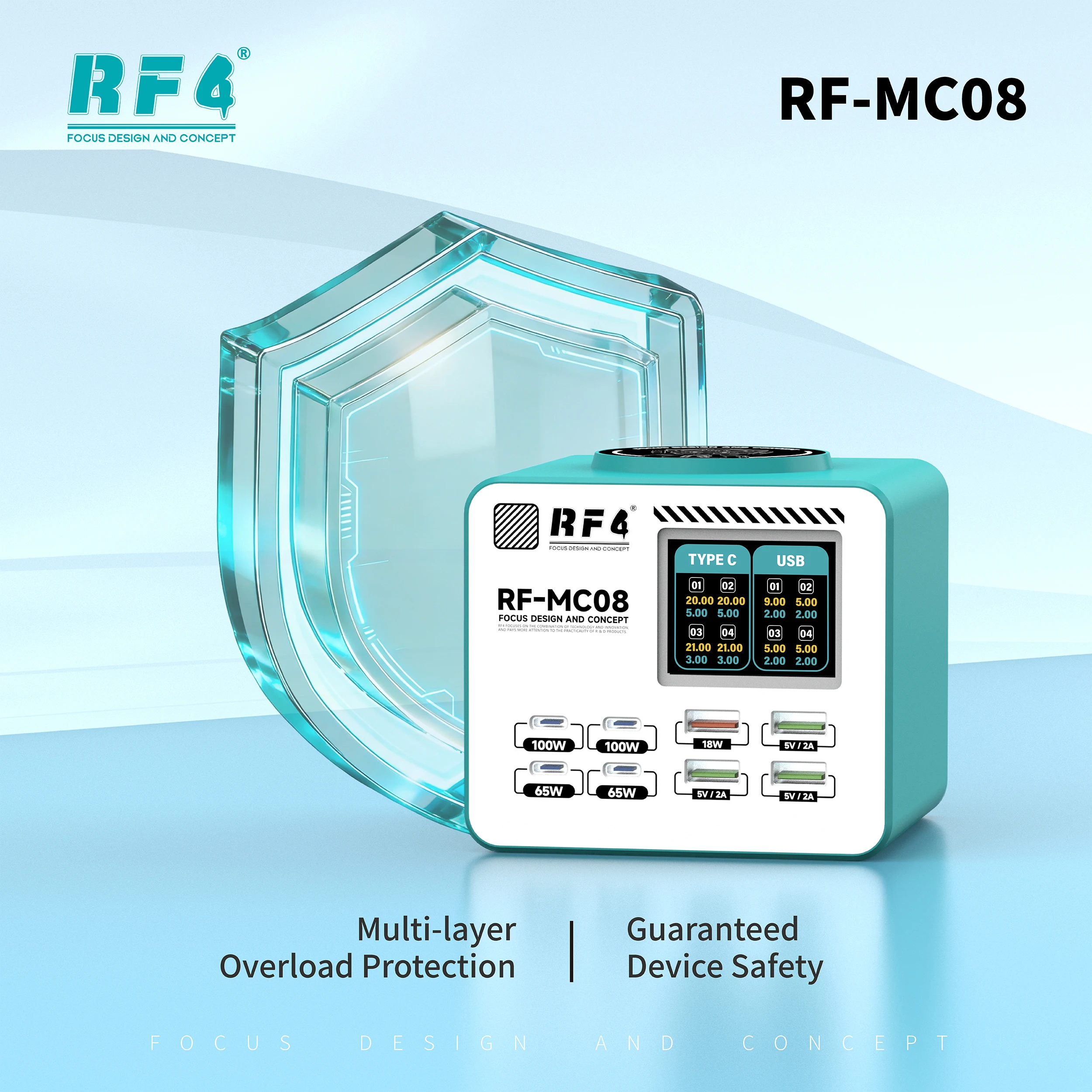 RF4 RF-MC08 Smart Multi-Port Charger Single Port Up To 100W Supports Laptop…