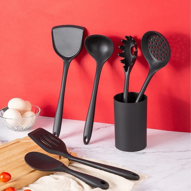 Black Silicone Cooking Utensils Set Non-Stick Pan Baking Tools Kitchenware Slotted… - Image 9