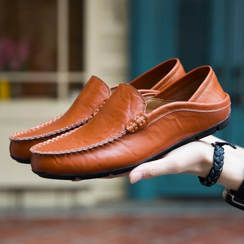 Men Shoes Casual Genuine Leather Mens Loafers Moccasins Designer Slip on Boat Shoes High Quality Chaussure Homme Plus Size 37-47 - Image 9