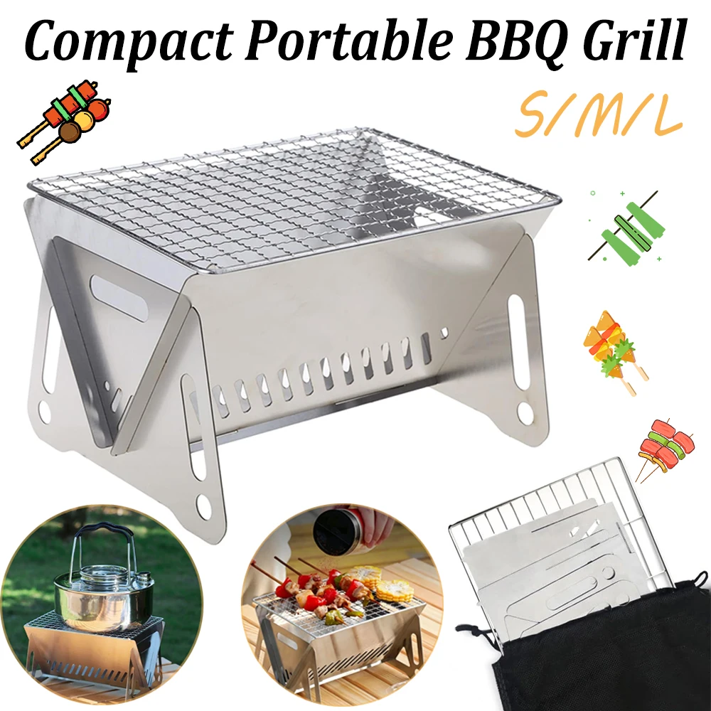 Compact Portable BBQ Grill Stainless Steel Folding Charcoal Stove with Carry Bag for Outdoor Camping Backyard & Picnic Use - Image 10
