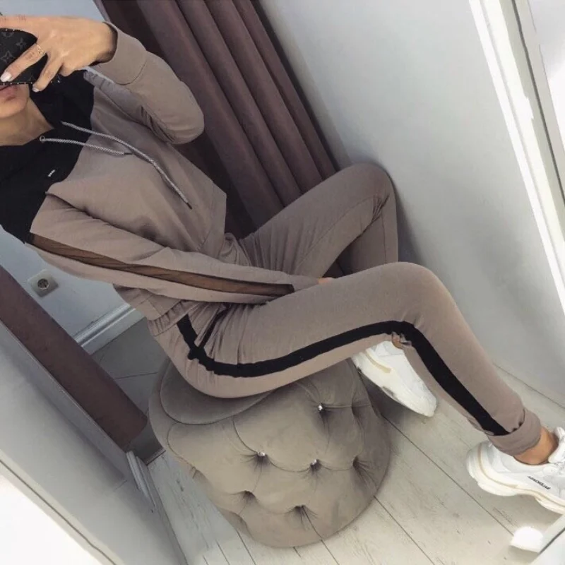 European and American Autumn 2024 Women's Mesh Patchwork Hoodie Set Two-piece Set - Image 3