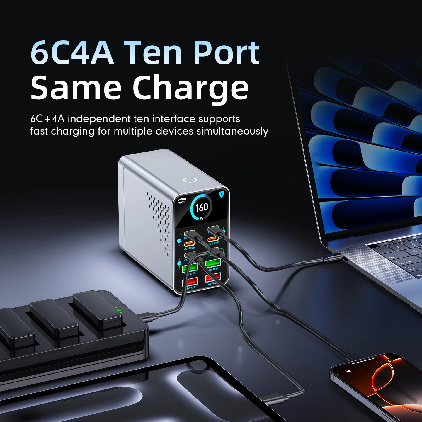 USB Type C GaN Charger Ai Display 10 in 1 Desktop Power Station Fast PD Charge For… - Image 4