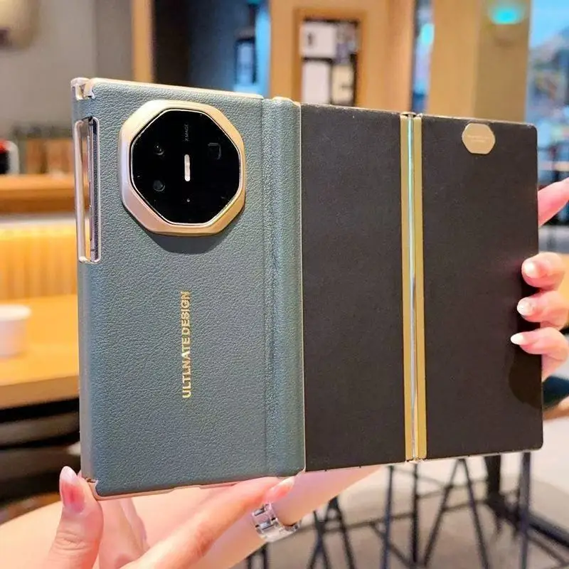 Luxury leather Suitable for Huawei Matext magnetic phone case with lychee pattern three Fold hard shellHuawei MateXTs phone case - Image 9