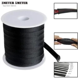 3/5M Black Insulated Braid Sleeving 1/2/4/6/8/10/12/16/18/20/25/35/50mm Tight PET…