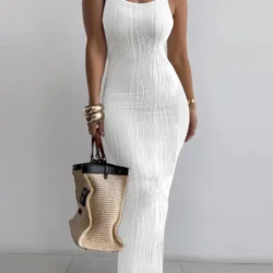 Long White Dress Women Streetwear Summer Tight Fitting Dresses with Sleeveless…
