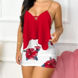 Womens Dresses 2024 Summer Fashion Floral Print Asymmetrical Chain Strap Sexy…