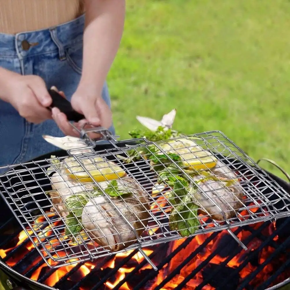1pc Folding Outdoor Camping Stainless Steel BBQ Rack With Removable Handle… - Image 4