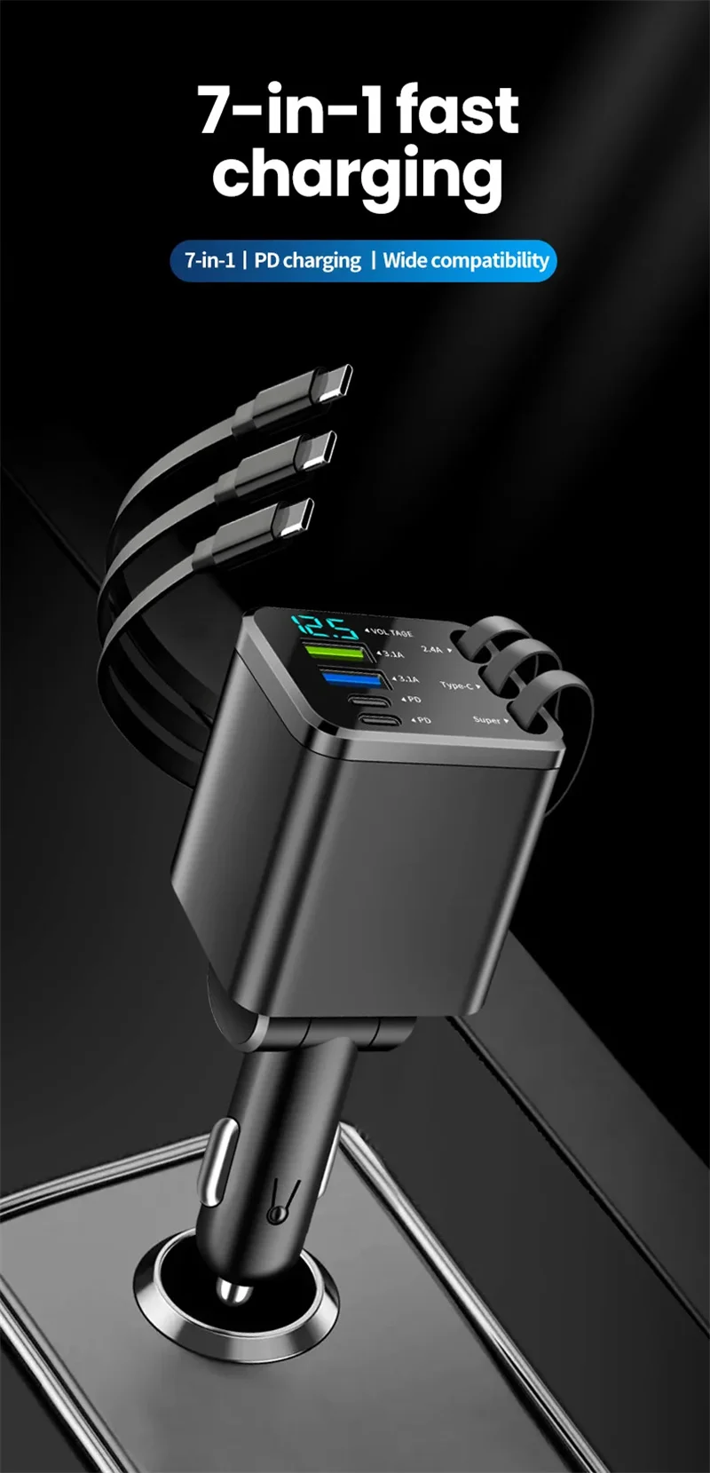 7 In 1 Quick Phone Charger 148W PD Type C Dual USB Phone Charger Digital Voltmeter… - Image 9