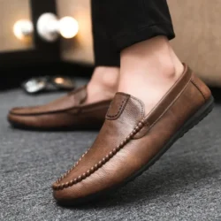 Flat Office Male Casual Shoe Pu Cowhide Comfortable Retro Adults Classic Original Elegant Low Price Slip-on Men's Leather Shoes
