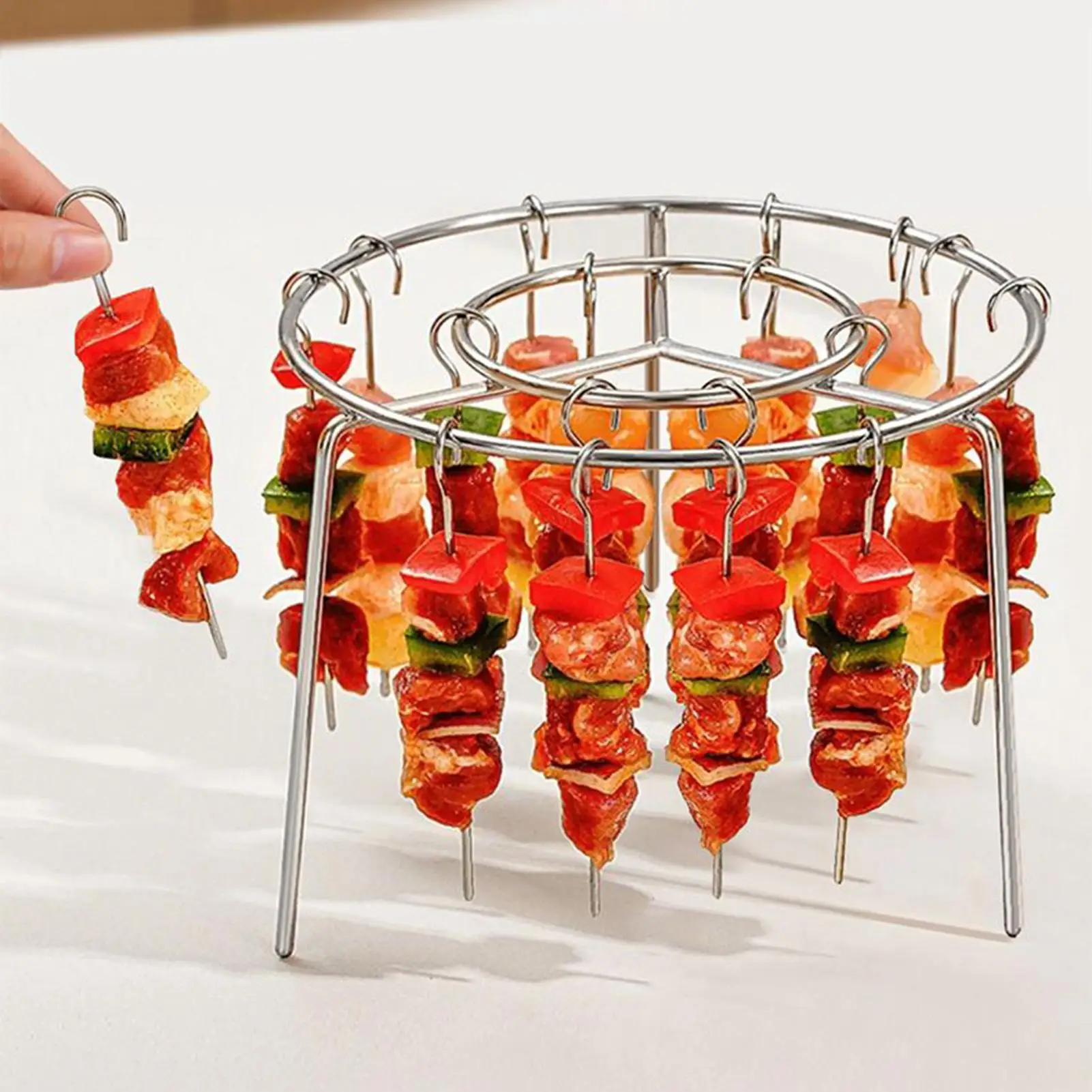 Portable Stainless Steel Air Fryer Grill Round with Grilled Skewers Hanging… - Image 8
