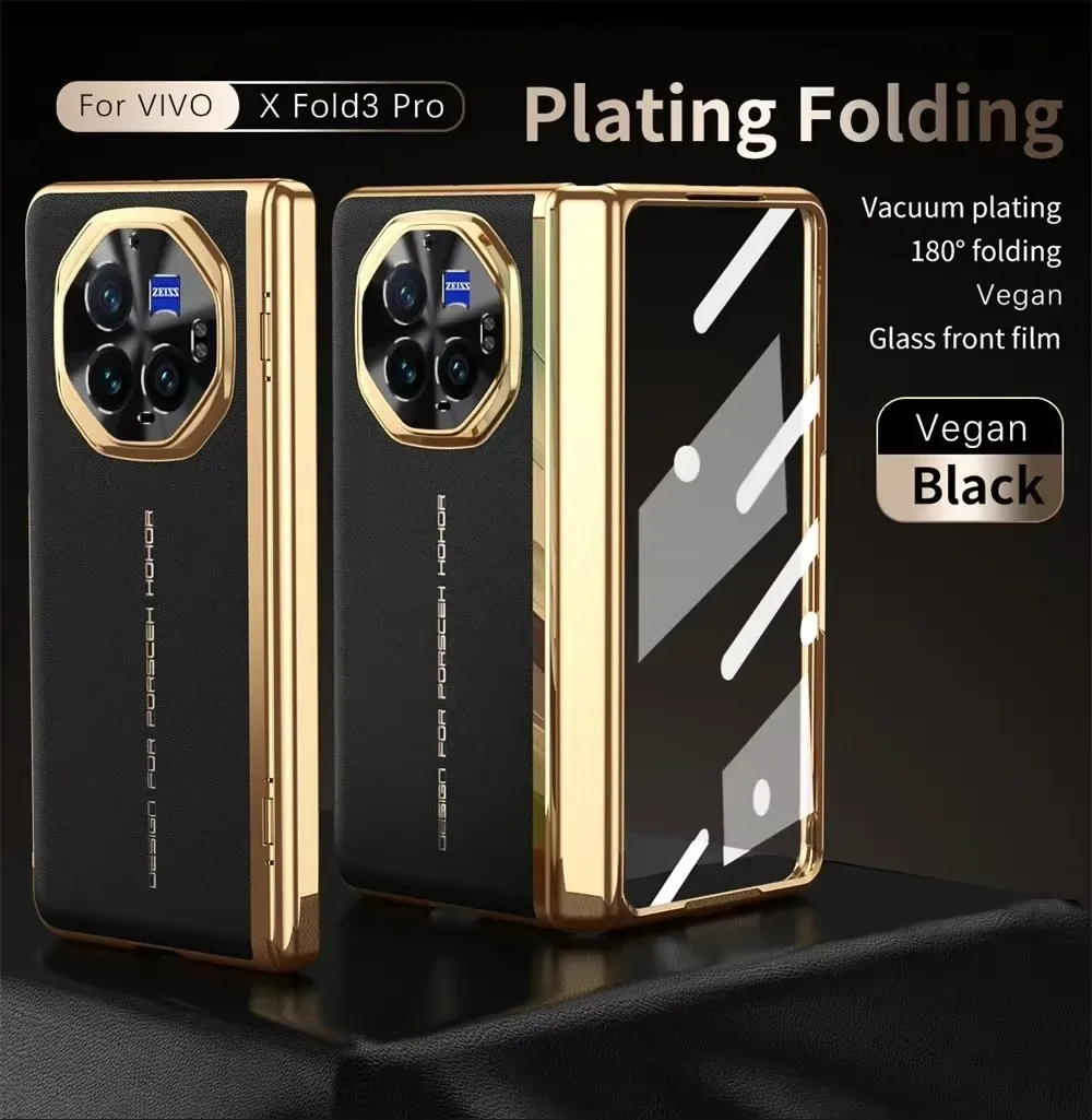 Luxury Electroplated Matte Leather Case For VIVO X Fold 3 Pro X FOLD3 With Tempered Film Anti-Fingerprint Shockproof Hard Cover - Image 3