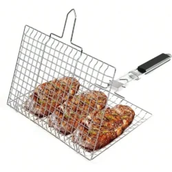 1pc Folding Outdoor Camping Stainless Steel BBQ Rack With Removable Handle…