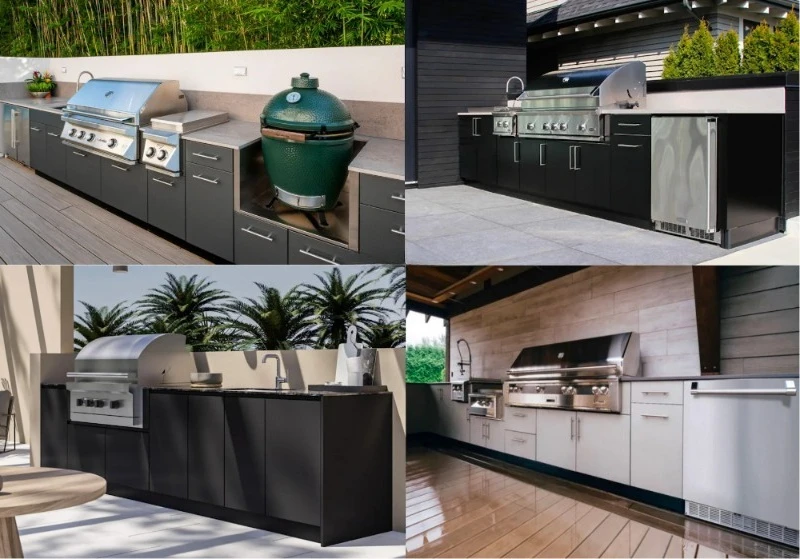 Outdoor Kitchen with Roof Cover Weather-Resistant BBQ Cabinet Set Stainless Steel Garden Kitchen Island with Grill Station - Image 17
