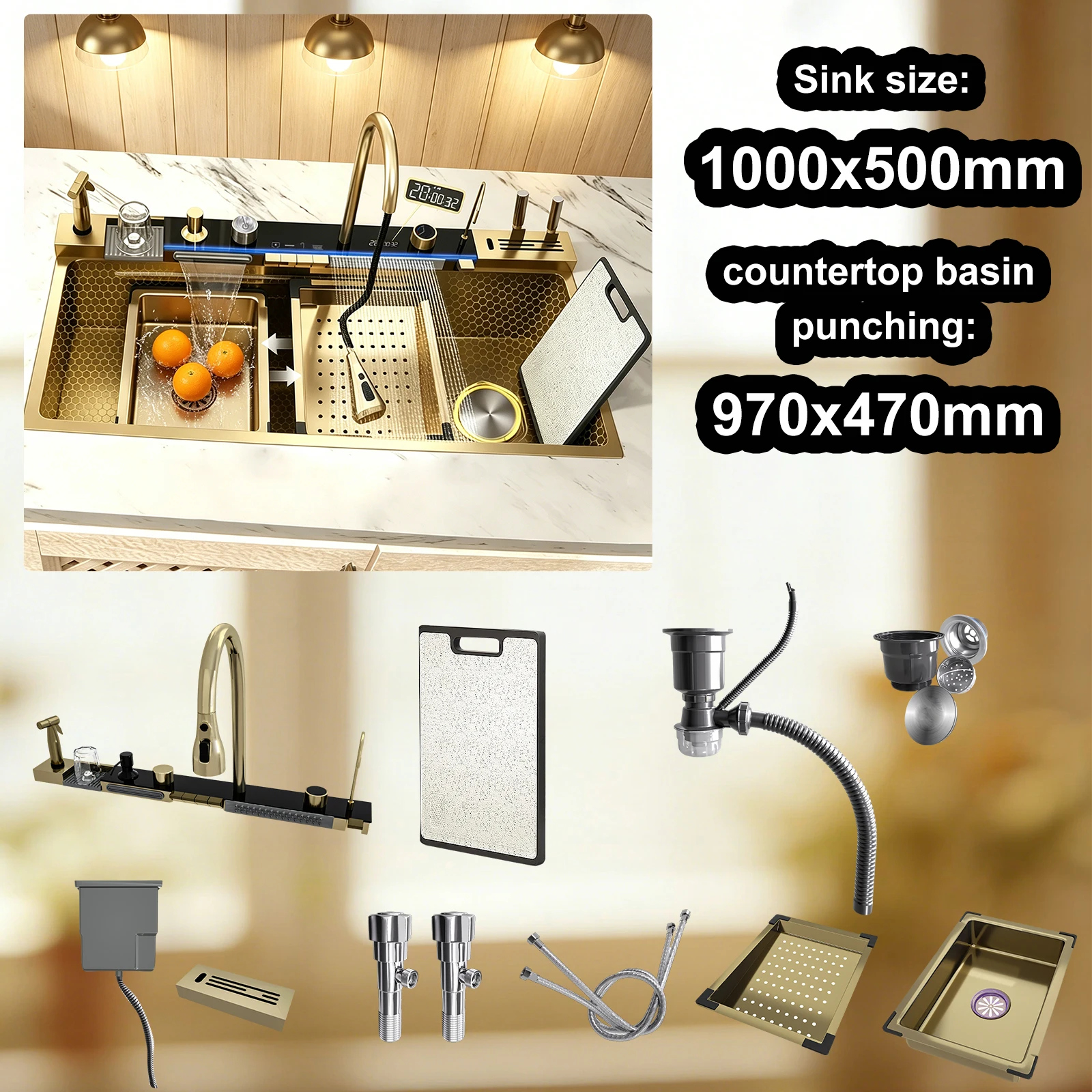 Multifunctional Sinks Stainless Steel Waterfall Kitchen Sink Includes 120 × 50… - Image 10