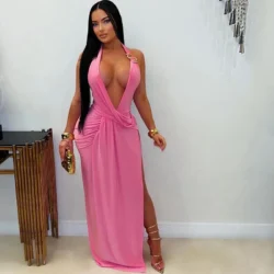 Sexy Halter Deep V-neck Party Dresses Woman Night Out Club Wear Sleeveless…