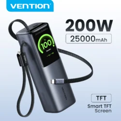 Vention 200W 25000mAh Power Bank Retractable Cables Portable PD External Battery…