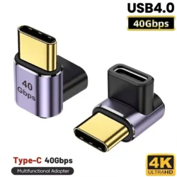 USB 4.0 40Gbps Adapter 90 Degree Right Angle Type C Male to Female Adapter 100W…