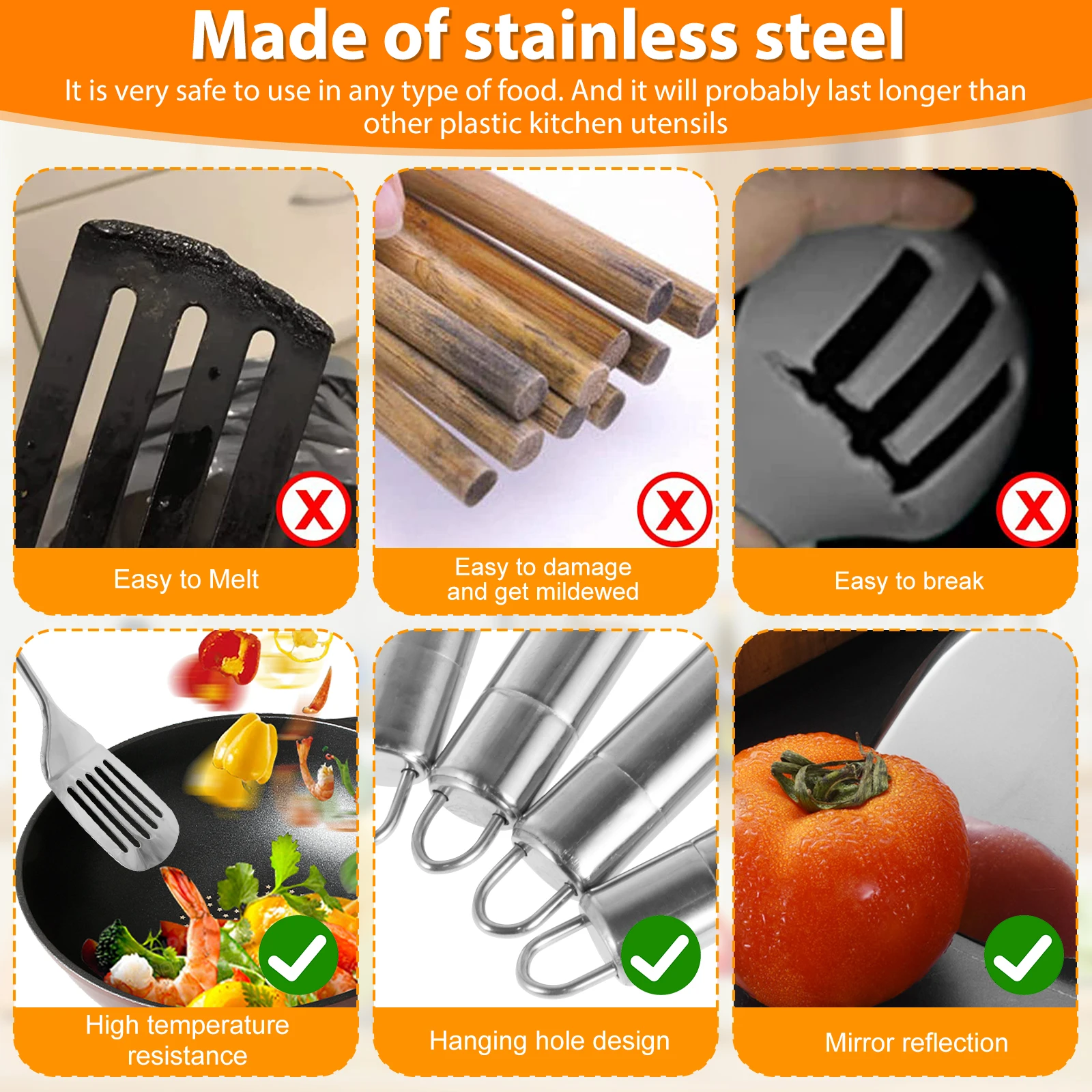 5Pcs Cooking Utensil Set, 11 PCS Stainless Steel Kitchen Utensil Set, Nonstick… - Image 4