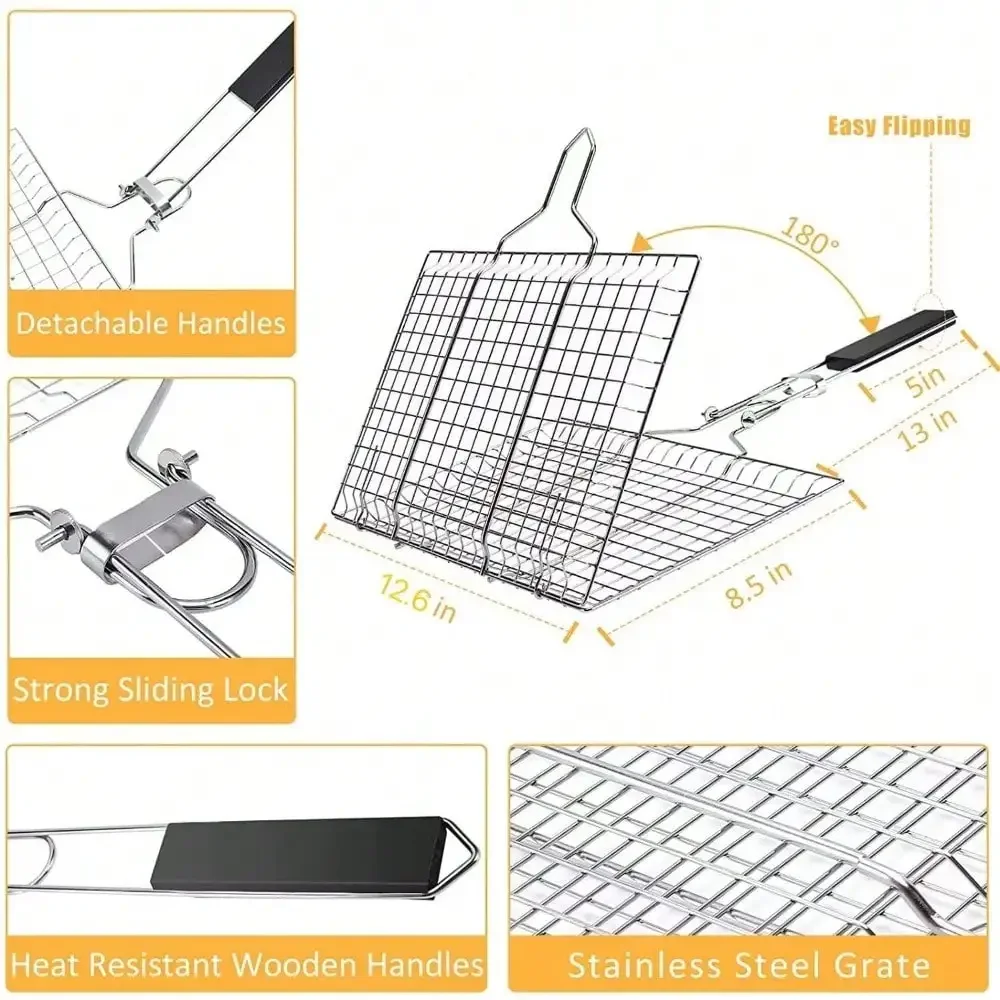 1pc Folding Outdoor Camping Stainless Steel BBQ Rack With Removable Handle… - Image 11