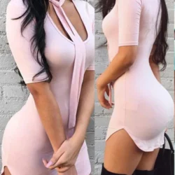 Sexy Wrap Chest U Neck Elastic Slim Bodycon Dress Women Solid Color Skinny Mini…