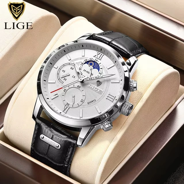 2025 New Mens Watches LIGE Top Brand Luxury Leather Casual Quartz Watch Men's Sport Waterproof Clock Watch Relogio Masculino+Box - Image 9