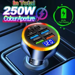 Car Fast Charging Multi-port Charger 12-24V Colorful Light One-to-six QC3.0 Quick…