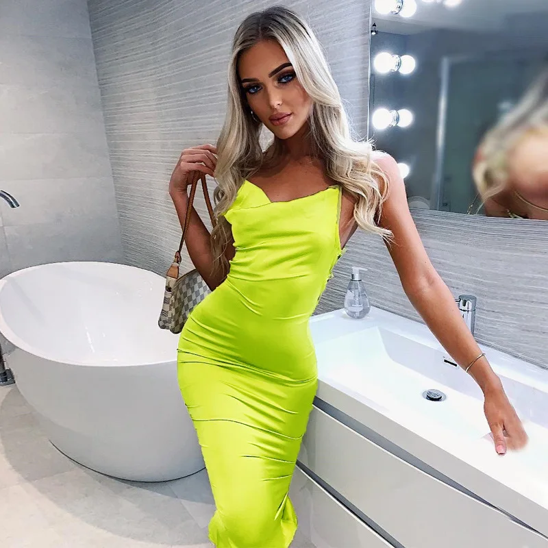 2024 Summer Women's Elegant Party Sexy Lace Up Nightclub Dress Satin Long Dress… - Image 32