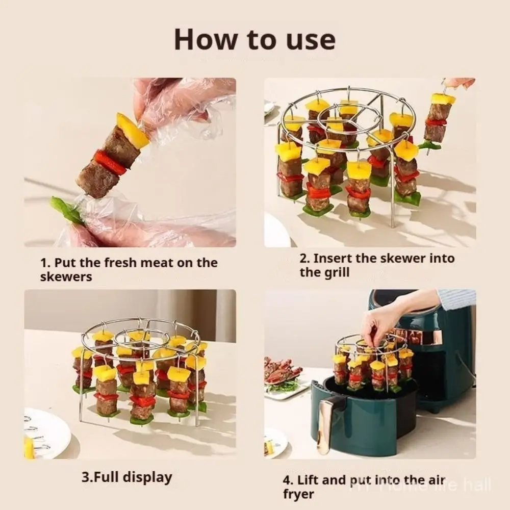 Stainless Steel Air Fryer Grill Round with Grilled Skewers Hanging Skewers Rack… - Image 6