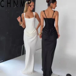 CHNMR Sexy Backless Ruched Maxi Dress for Women U-neck Sleeveless Bandage Bodycon…