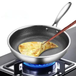 26/28/30cm Frying Pan Stainless Steel Honeycomb Pot Non-coated NonStick Pan…