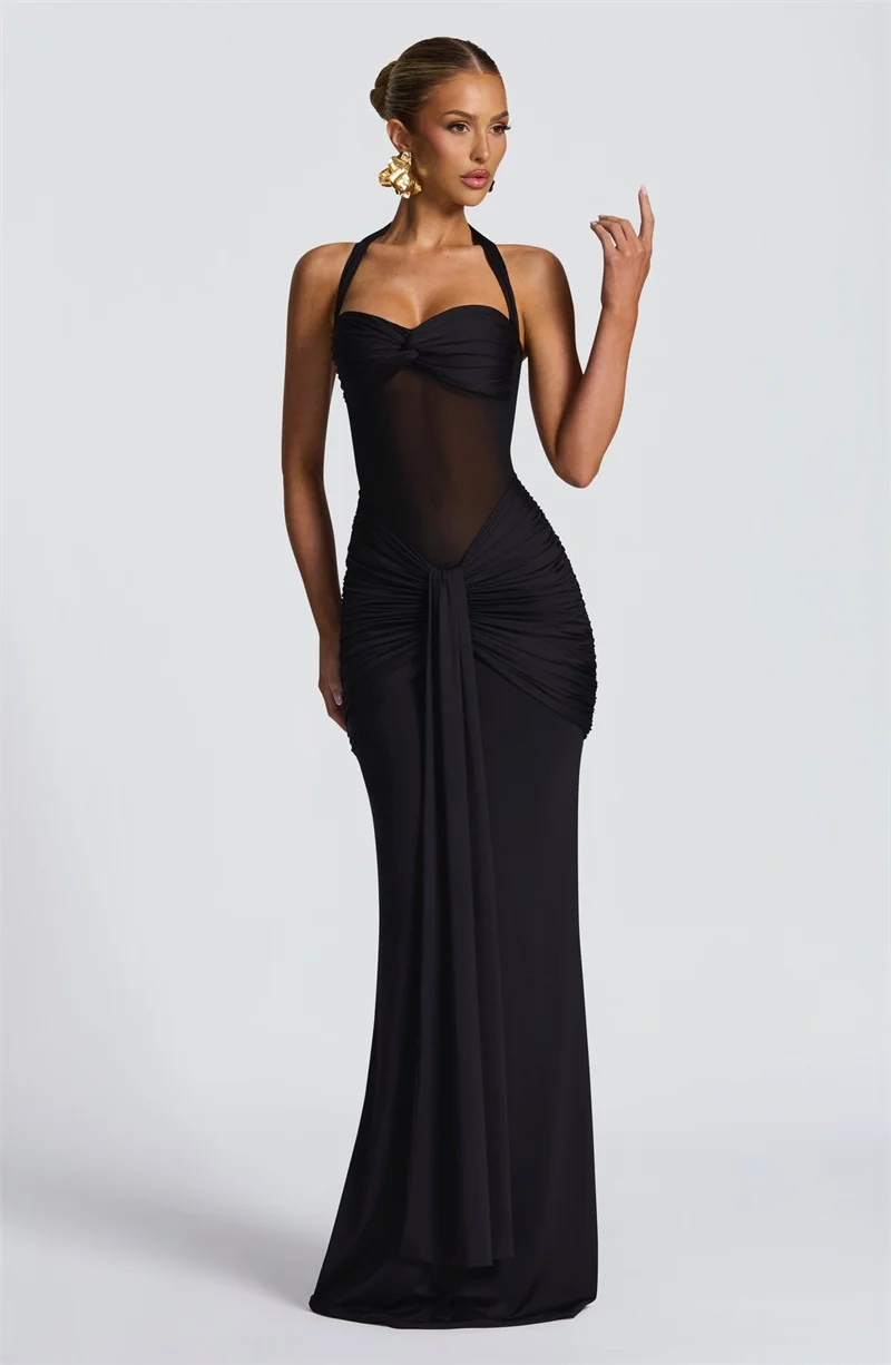 Mozision Halter Backless Sexy Maxi Dress Women Fashion Patchwork Off-shoulder… - Image 23
