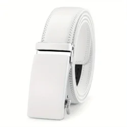 White Leather Men's Belt, Ratchet Dress Belt with Automatic Buckle -Trim To Fit-35mm Wide