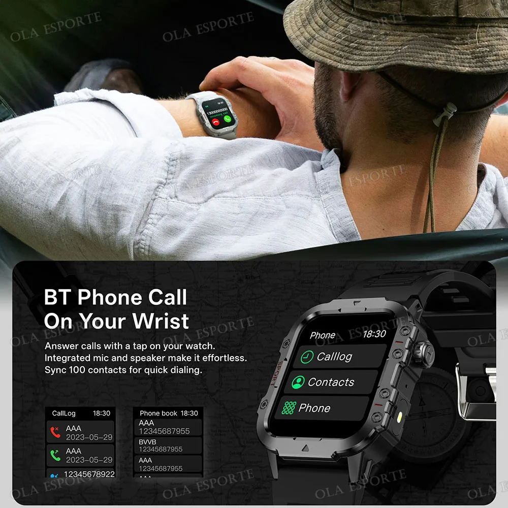 2025 New Military Smart Watch Men IP67 3ATM Waterproof Outdoor Sports Fitness Tracker Health Monitor 1.44" BT Call Smartwatch H1 - Image 4