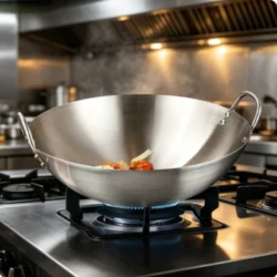 Large Dual Handle Uncoated Stainless Steel Wok, Thick Durable Chef Pan Easy To…