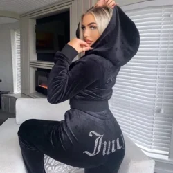 2026 New Spring And Autumn Tracksuit Women Velvet Diamond Long Sleeve Pants Hoodie…