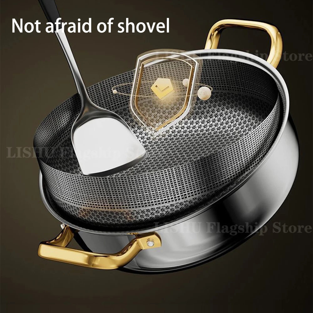 Stainless Steel Soup Pot Wok Non-stick Honeycomb with lid 28cm/30cm Home Hot Pot… - Image 5