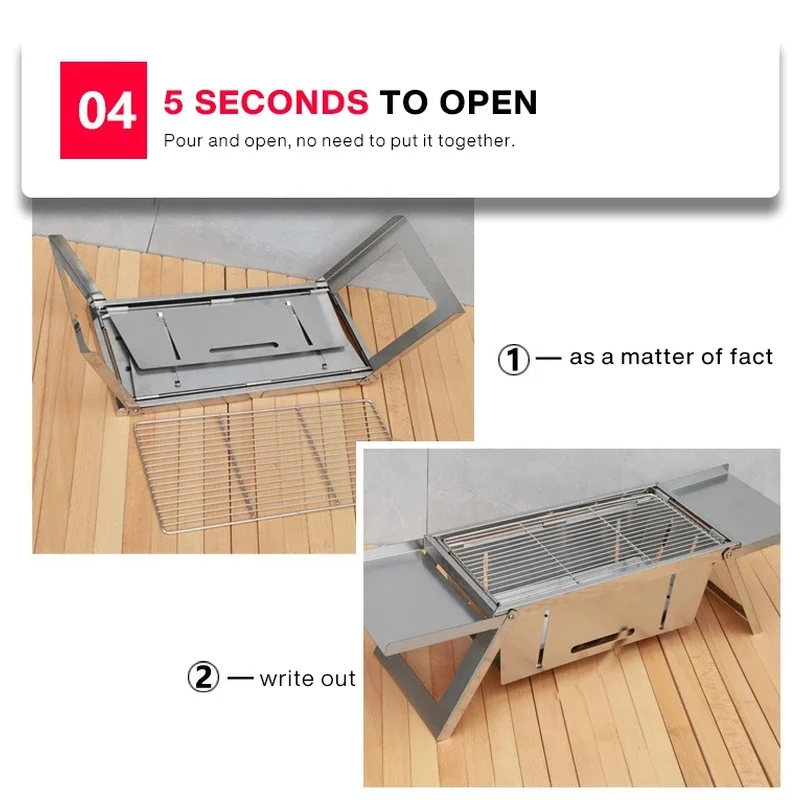Stainless Steel Folding Barbecue Grill For Home And Outdoor Charcoal Kebabs… - Image 3