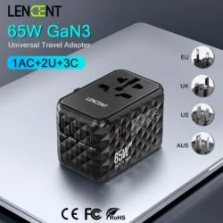 LENCENT 65W GaN Universal Travel Adapter with 2 USB 3 Type C Fast Charging…