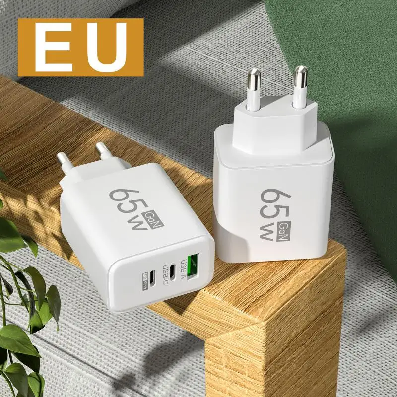 New 1Pcs 65W GaN USB Charger 3 Ports PD Type C Fast Charging EU/US/KR Plug Travel… - Image 3