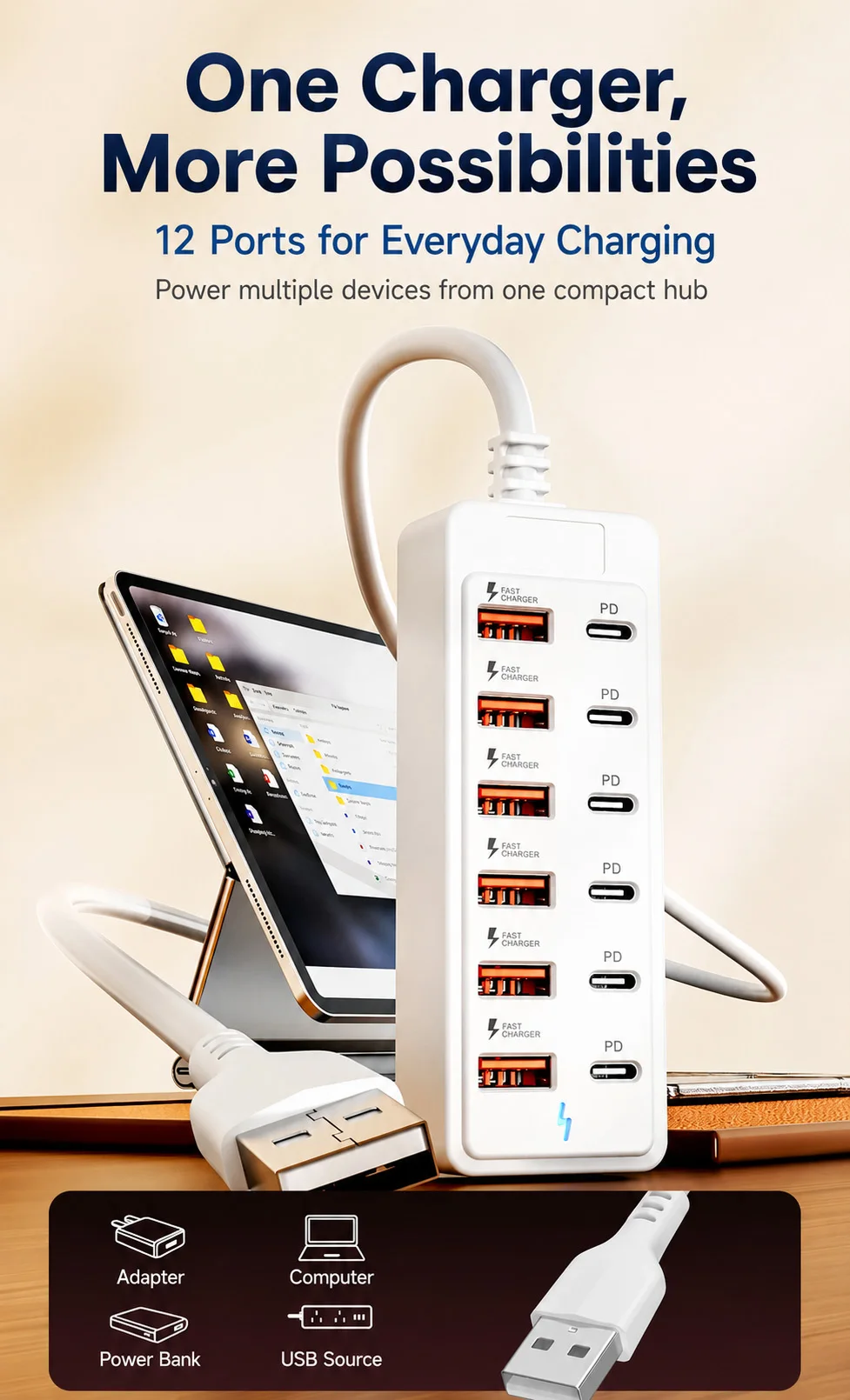 12-Port USB Charger 6 USB-A 6 USB-C Desktop Charging Station Fast Charger Multi… - Image 8