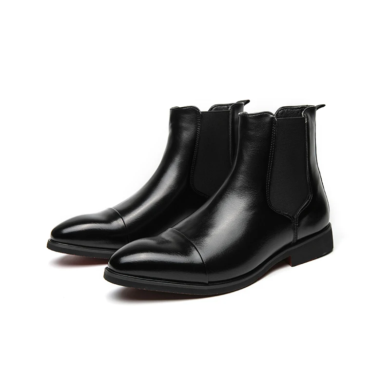 Chelsea Boots for Men Red Sole Pu Ankle Business Round Toe Slip-On Mens Boots Free Shipping Size 38-46 Men Shoes - Image 5