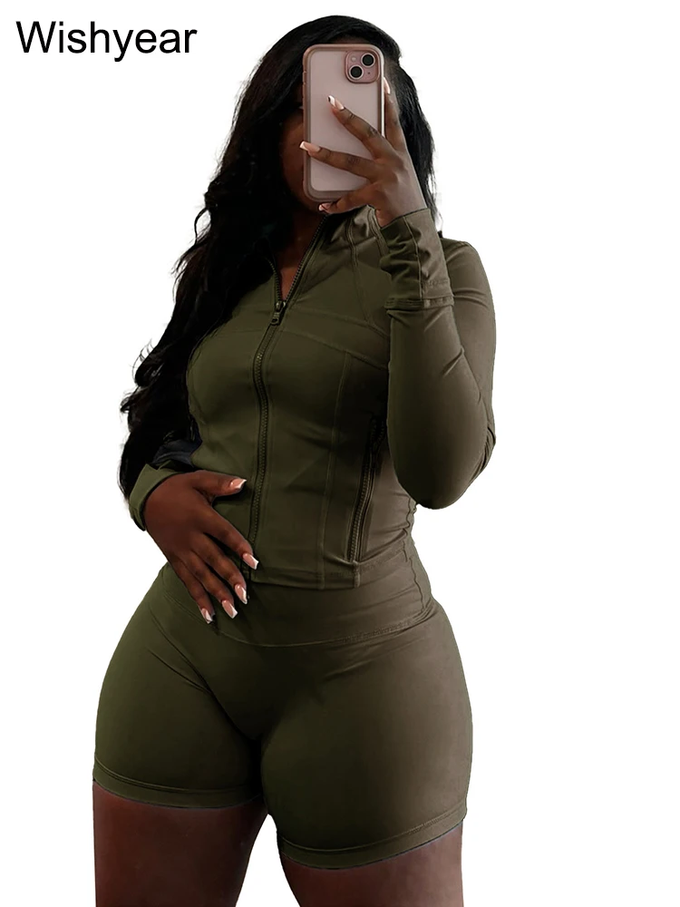 Tracksuit Sales Women Green Two 2 Piece Set Spring Fall Long Sleeve Zip Jacket Top… - Image 9