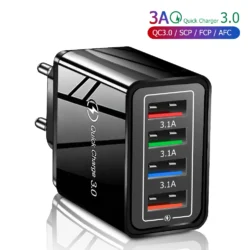 3A USB Charger 4 Port USB Quick Charge 3.0 EU US Plug Mobile Phone Charger Wall…