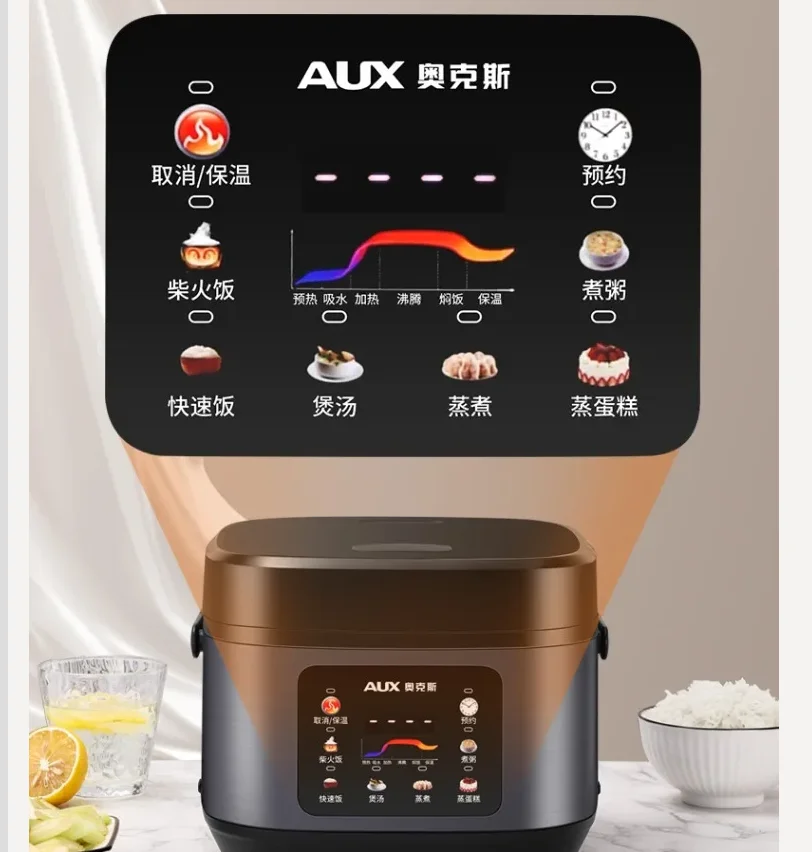 220V AUX Rice Cooker 3 4 People Smart Multi Functional Non Stick Pot Thick Inner…