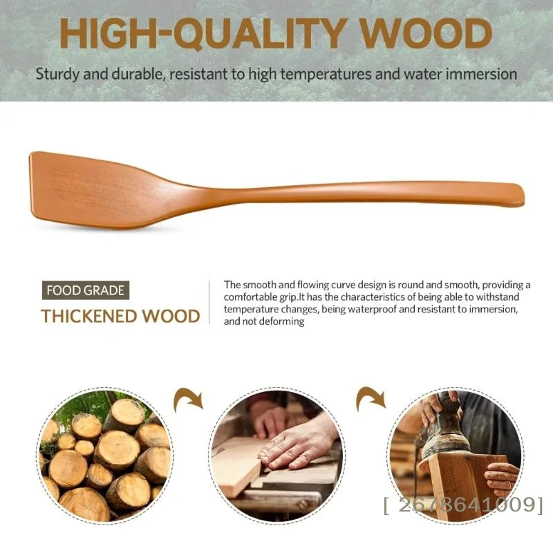 〔L〕Kitchen Utensils No Stick Wooden Spatula Premium High Heat Wooden Turner Sturdy… - Image 4