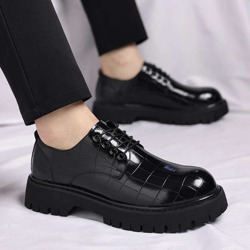 Men British Style Thick Bottom Elevator Leather Shoes Fashion Groom Wedding Dress Shoes For Suits Spring Autumn Casual Footwear - Image 6