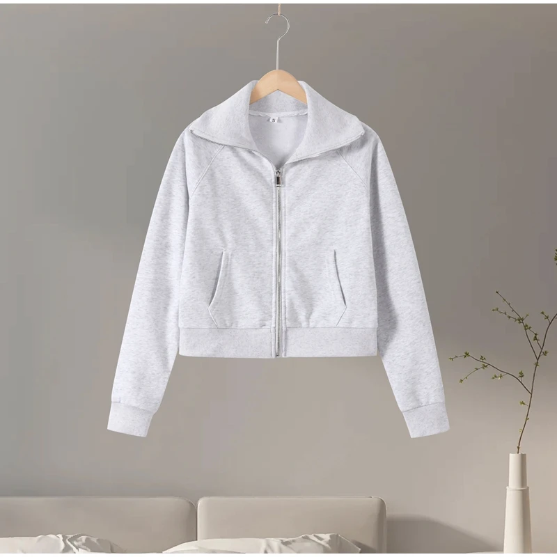 Zipper Plush Jacket Long Pants Lady Set Solid Color Lapel Jackets High Waist Slim… - Image 8