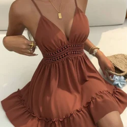 Summer Dresses for Women 2026 V-Neck Spaghetti Strap Bowknot Backless Sleeveless…
