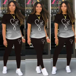 New Summer Fashion Women Print Tracksuit 2 Piece Set Woman Sports Suit Summer…